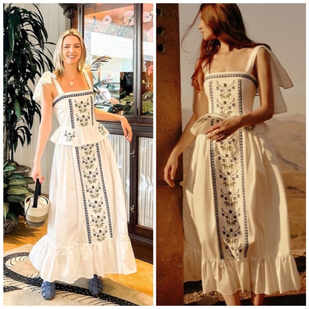 Lug Von Siga Giselle Square Neck Embroidered Maxi Dress Size Small White